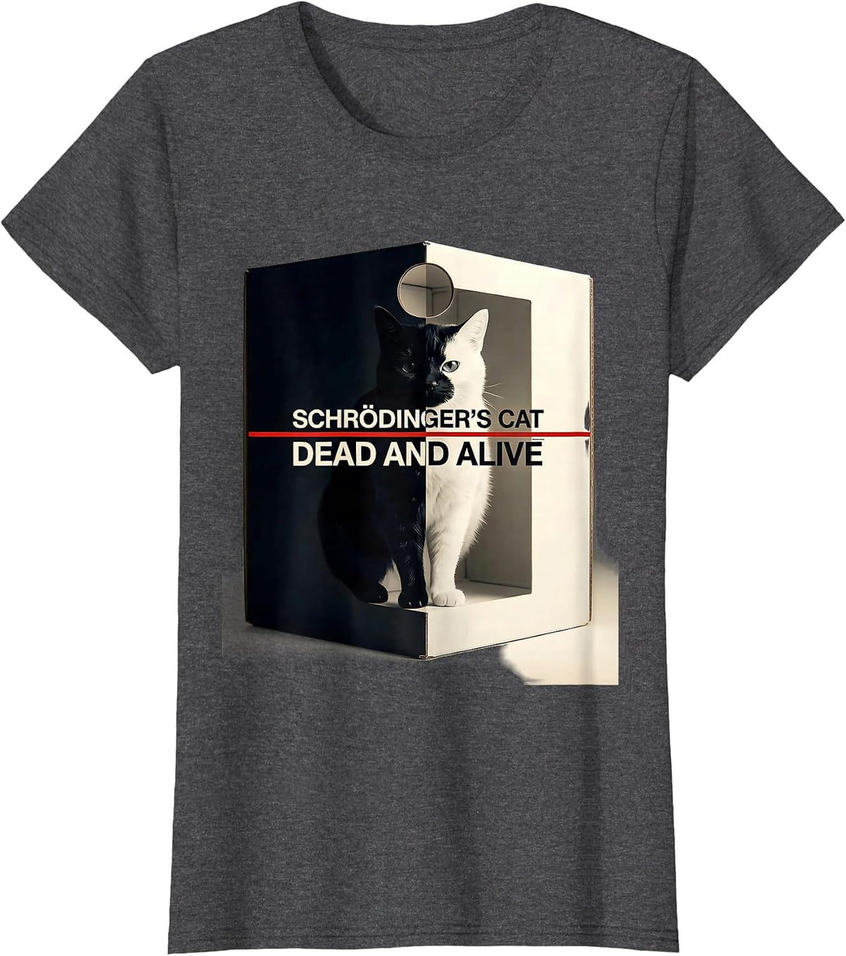 Women's Schrödinger's Cat: Dead And Alive Quantum Physics Humor T-Shirt - Dark Heather Grey