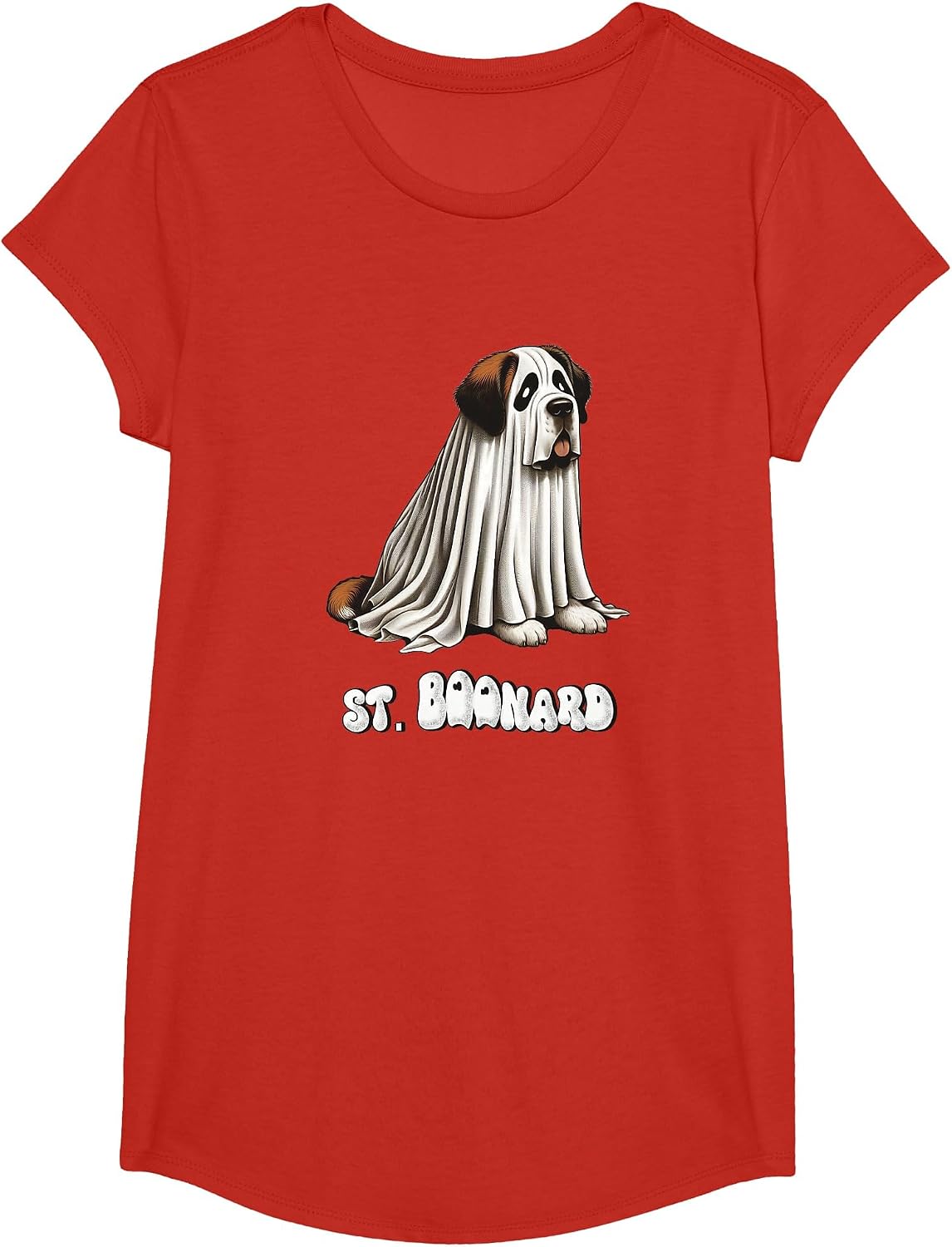 Funny Saint Bernard Halloween Ghost, St. Boonard, Dog Mom T-Shirt - Girls Red
