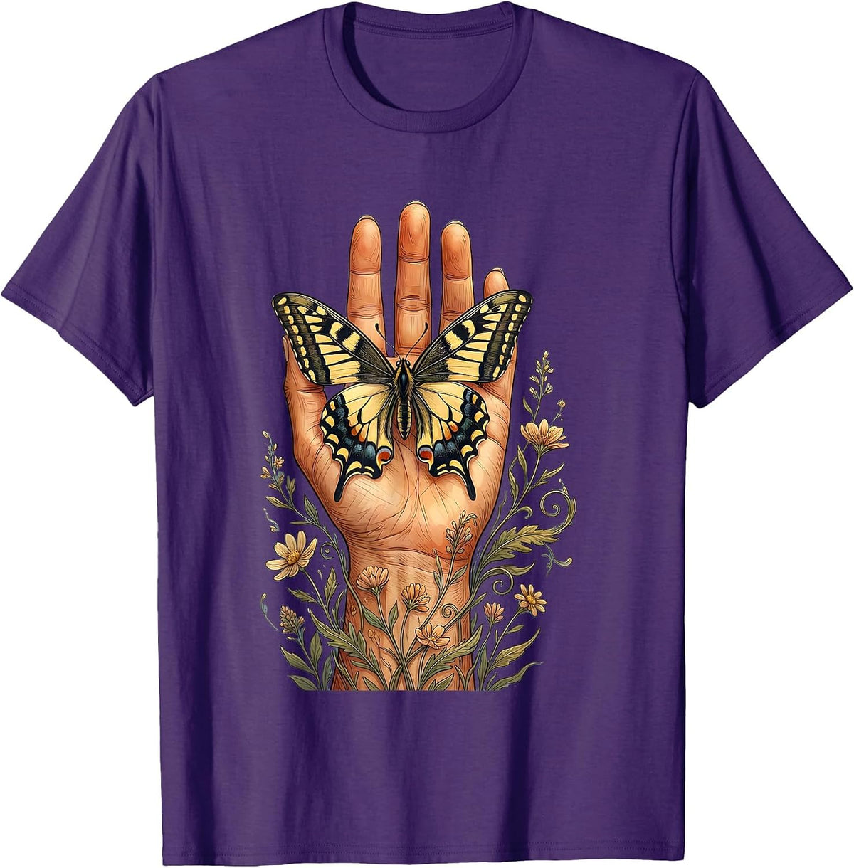 Suicide Awareness Open Hand Butterfly Design T-Shirt - Purple