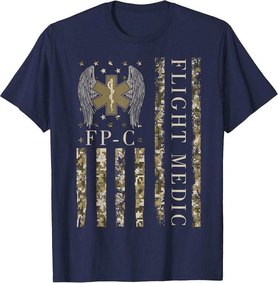 Flight Medic American Flag Flight Paramedic Emergency Nurse T-Shirt - Navy Blue
