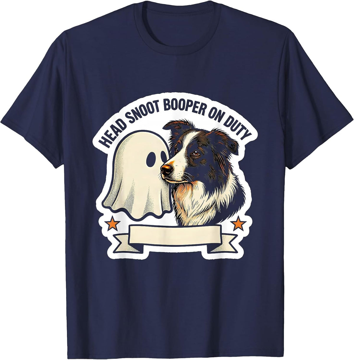 Men's Head Snoot Booper On Duty Funny Ghost Dog Lover Halloween T-Shirt - Navy Blue