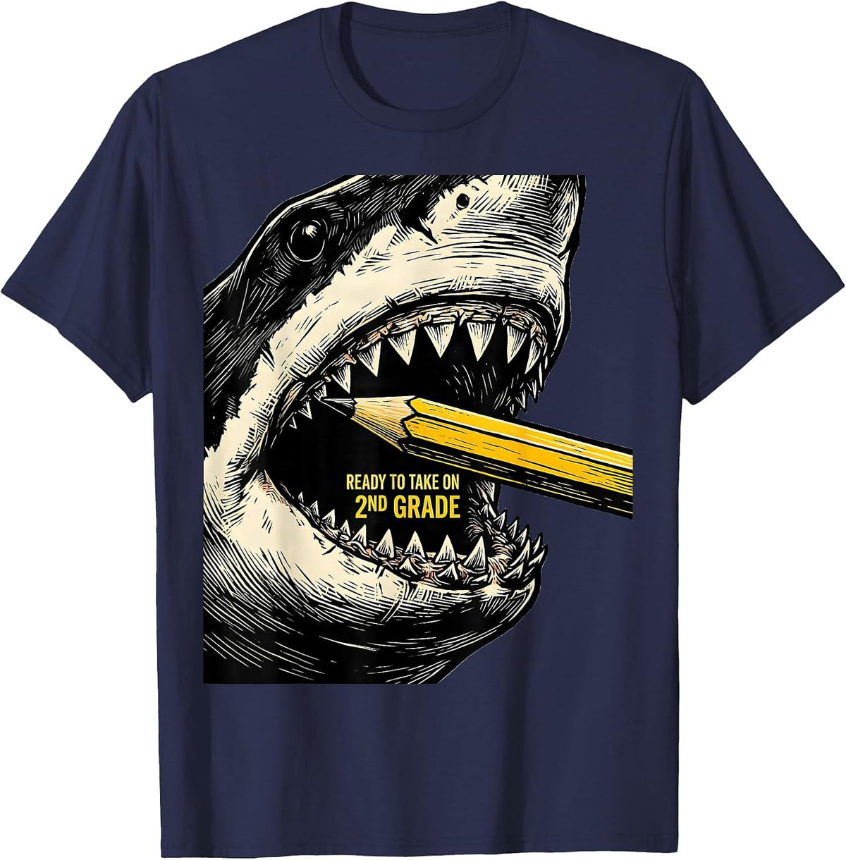 Men's Ready To Take On 2nd Grade Funny Shark First Day Of School T-Shirt - Navy Blue