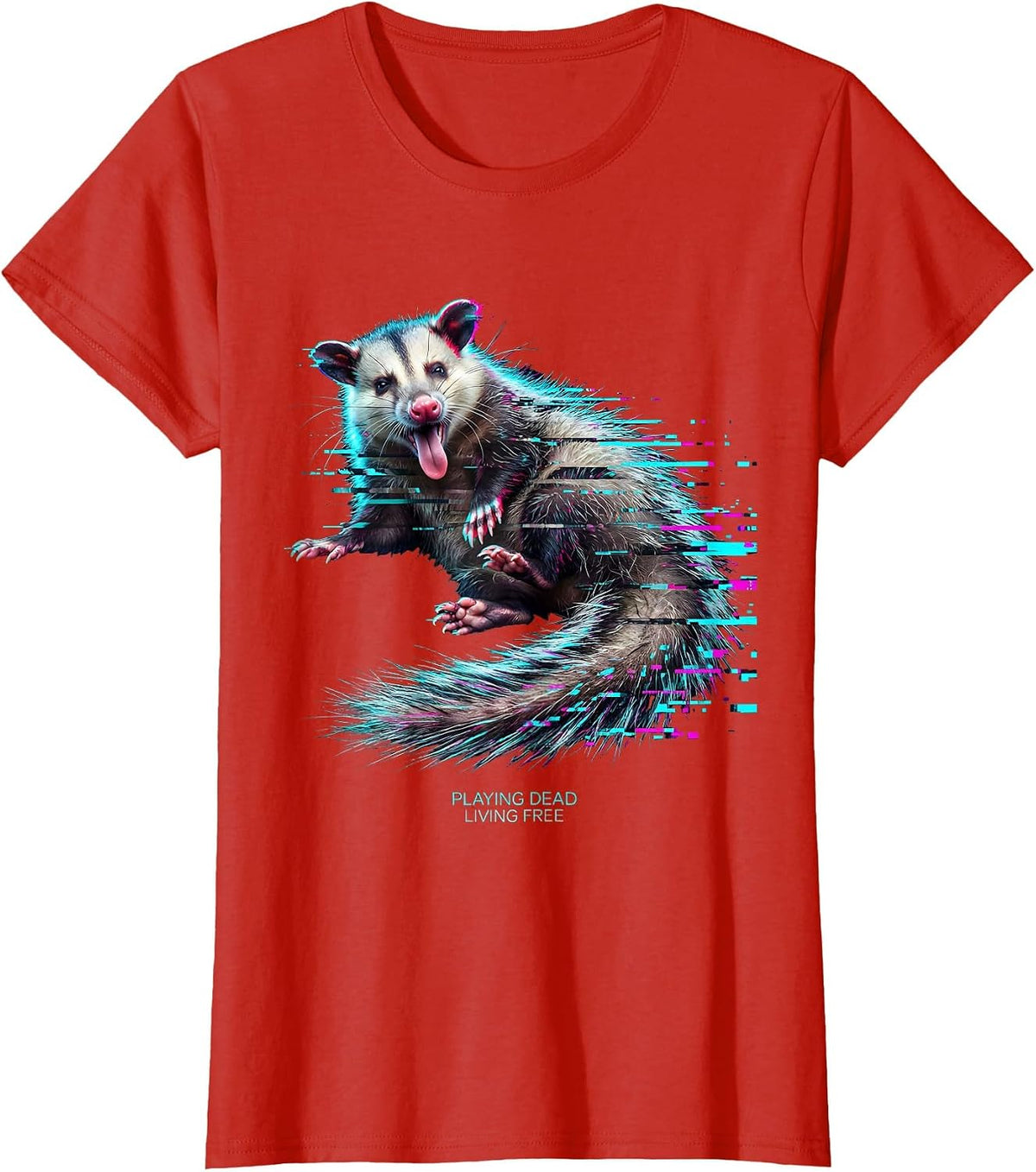 Playing Dead Living Free Opossum Design T-Shirt - Red