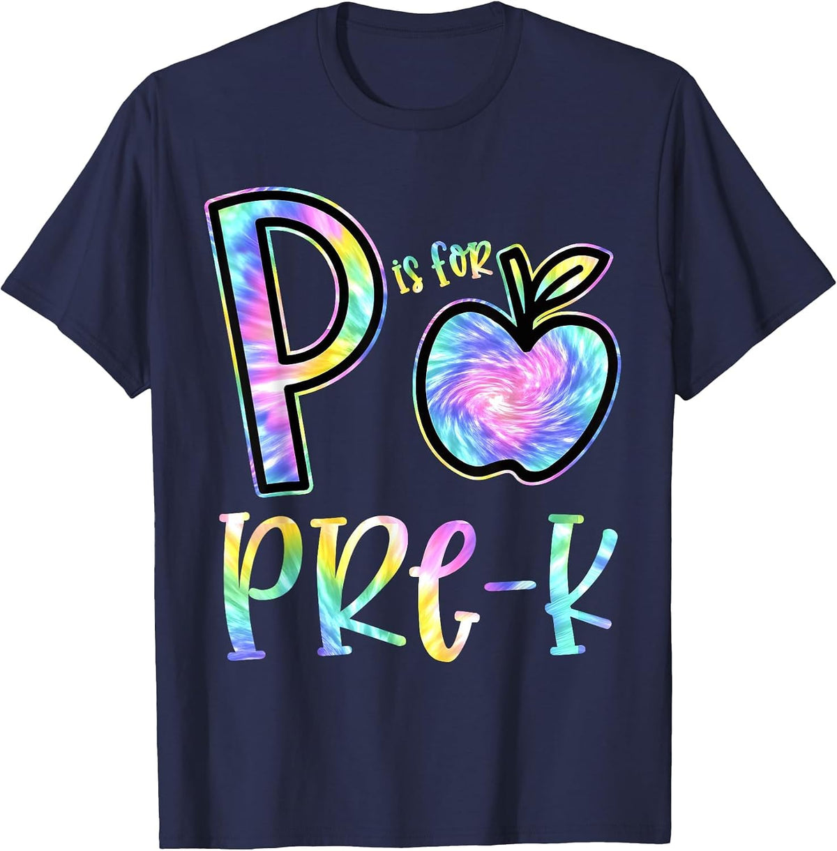 P is for Pre-K Preschool Teacher Tie Dye Back to School T-Shirt - Navy Blue