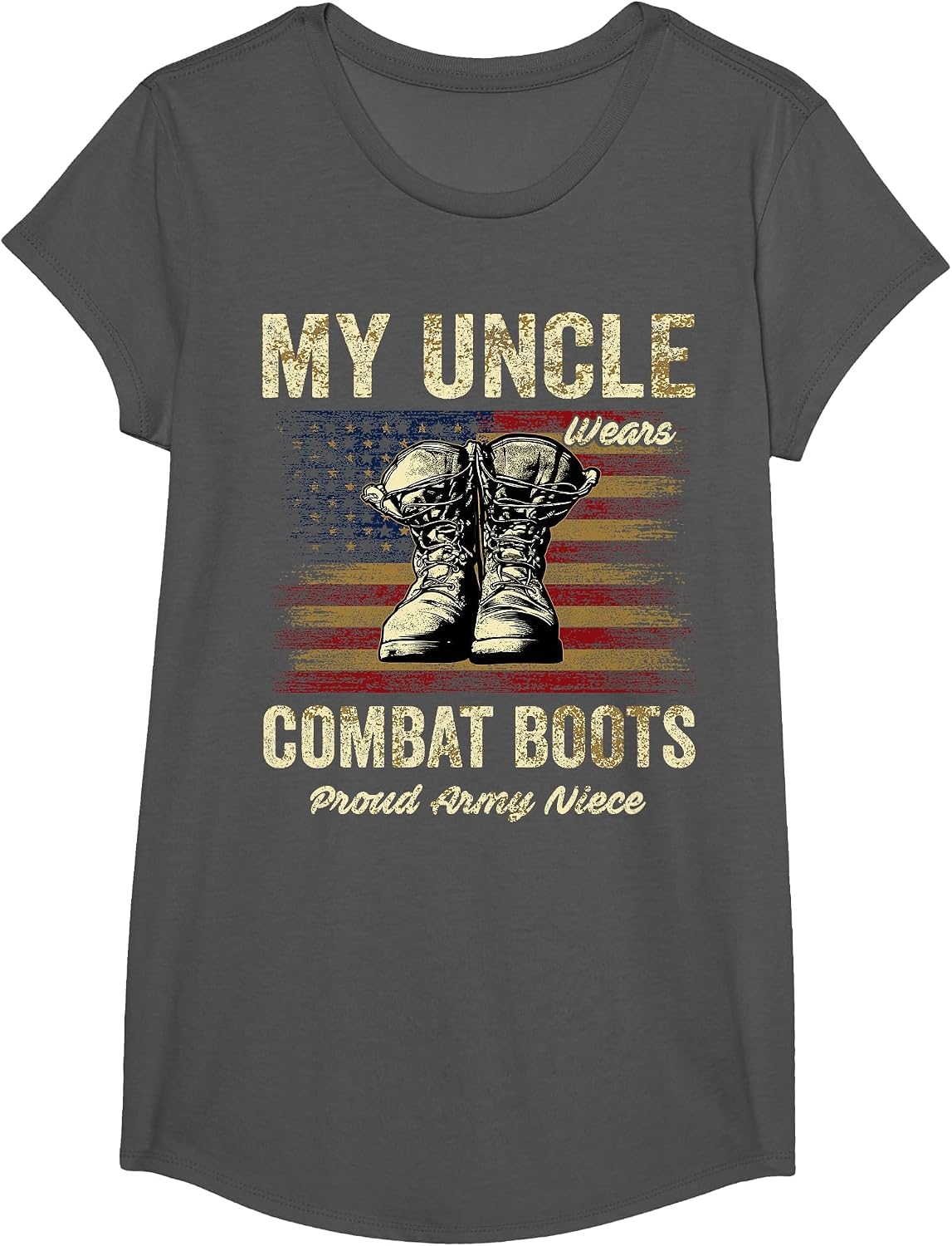 My Uncle Wears Combat Boots Proud Army Niece Veteran Uncle T-Shirt - Girls Asphalt Grey