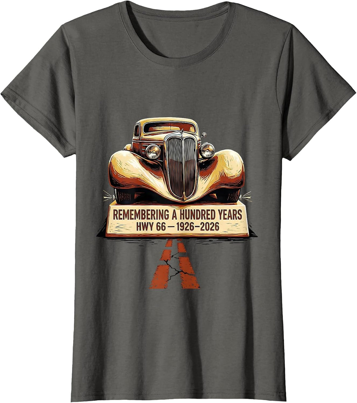 Women's Remembering A Hundred Years Hwy 66 Vintage T-Shirt - Asphalt Grey