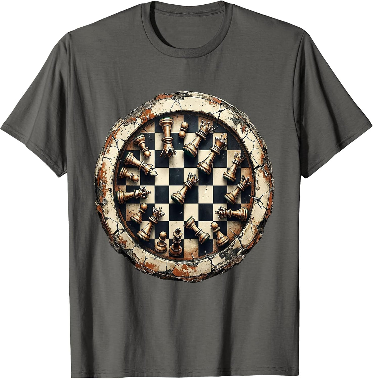 No Kings Chess Board Knocked Over Illustration T-Shirt - Asphalt Grey