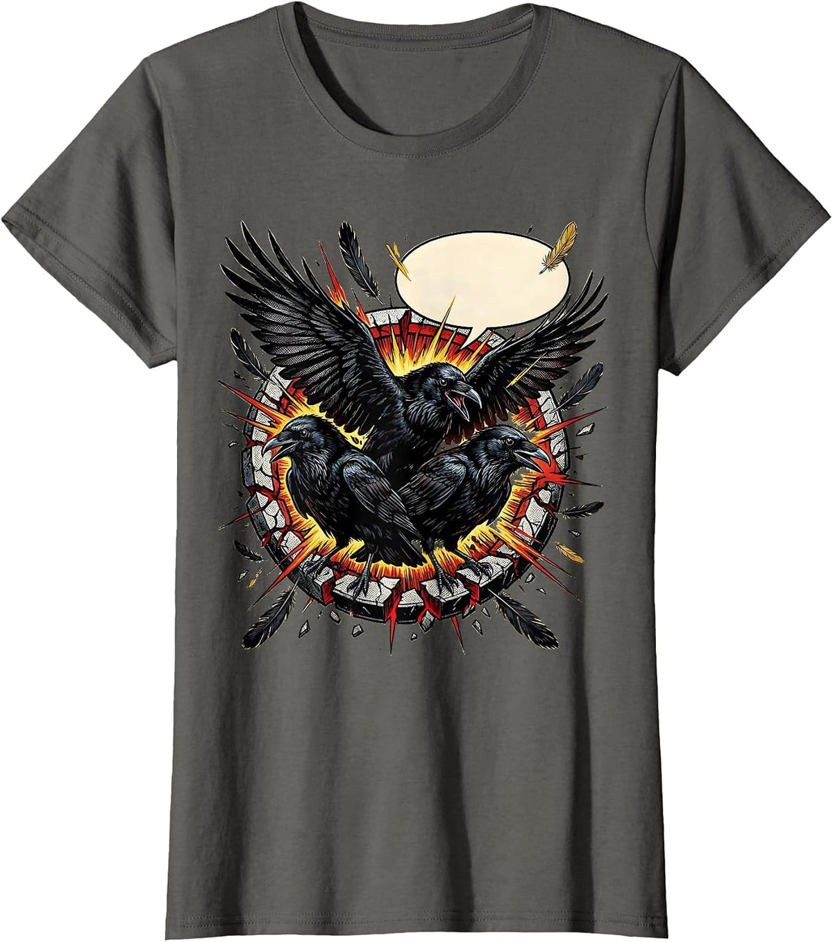 Women's Crow Murder Burst Comic Book Gothic Bird Humor T-Shirt - Asphalt Grey