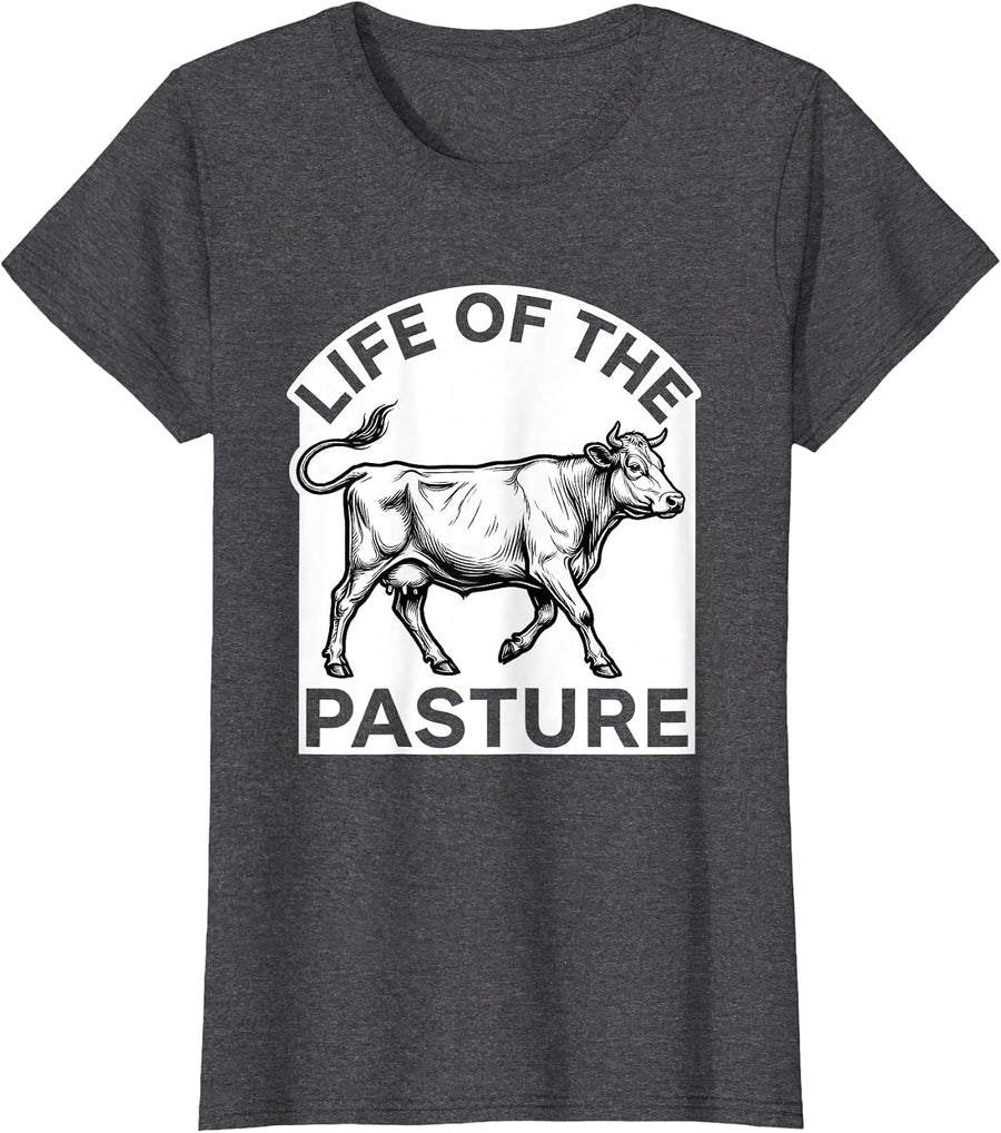 Women's Life Of The Pasture Funny Cow Pun Farm Animal Lover Novelty T-Shirt - Dark Heather Grey