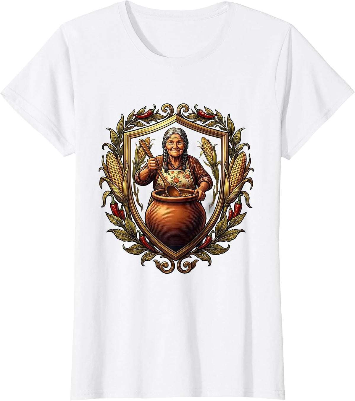 Abuela Stirring Tamales Hispanic Heritage Gift T-Shirt - White