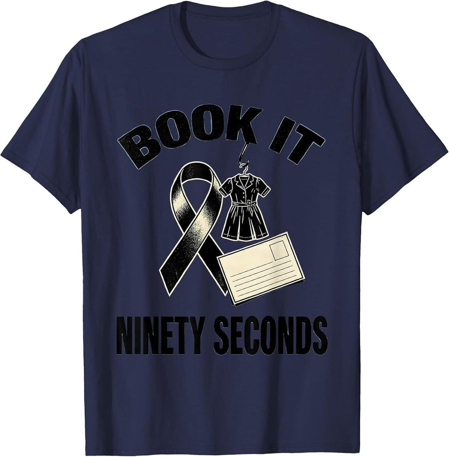 Book It Ninety Seconds Stencil Graphic Mammography Tech T-Shirt - Navy Blue