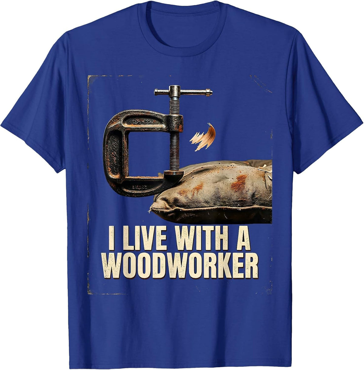 I Live With A Woodworker Vintage Carpenter Humor T-Shirt - Royal Blue