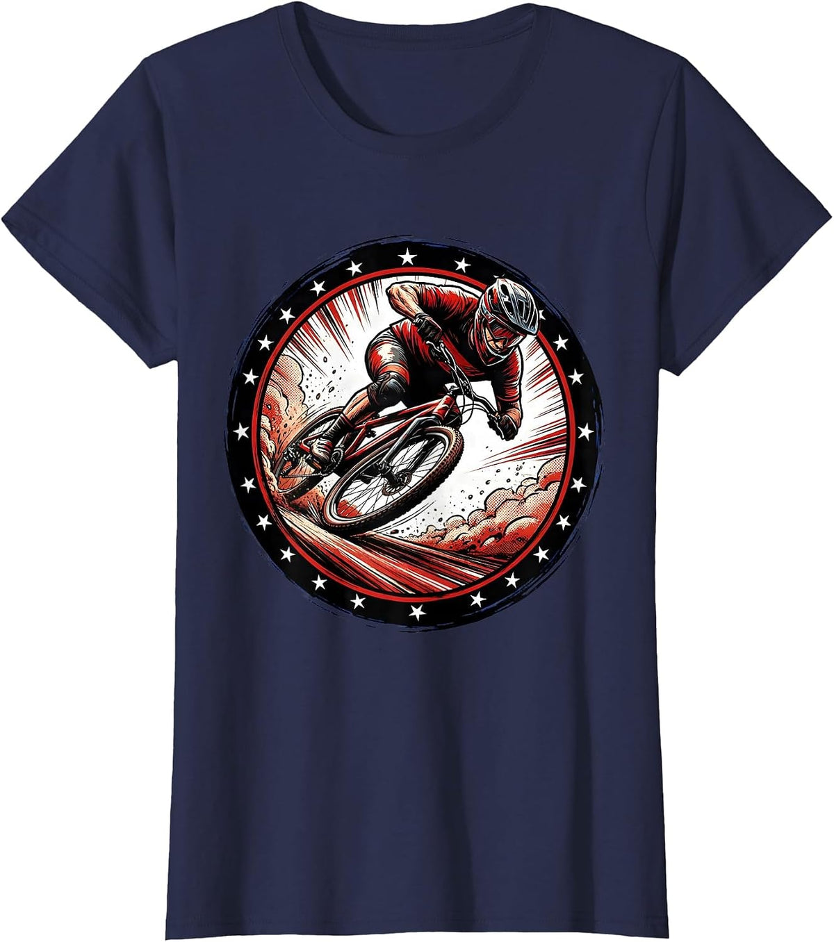 Women's Downhill Cyclist Racing Full Lean Graphic T-Shirt - Navy Blue
