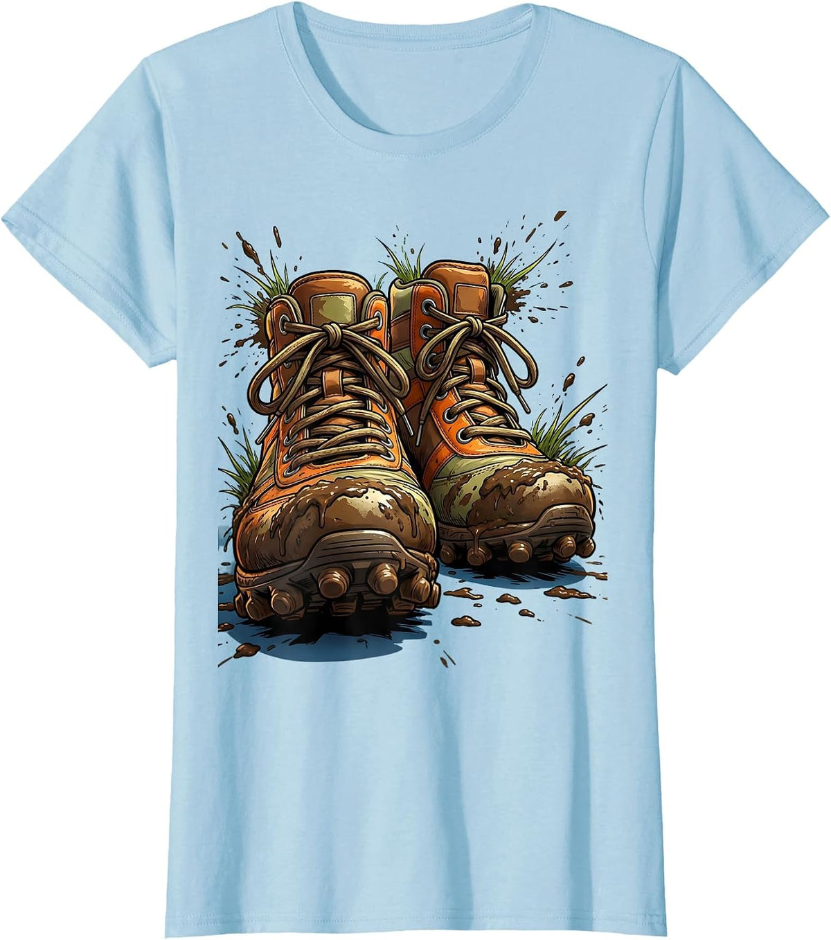 Muddy Rugby Boots Close-Up Illustration T-Shirt - Baby Blue