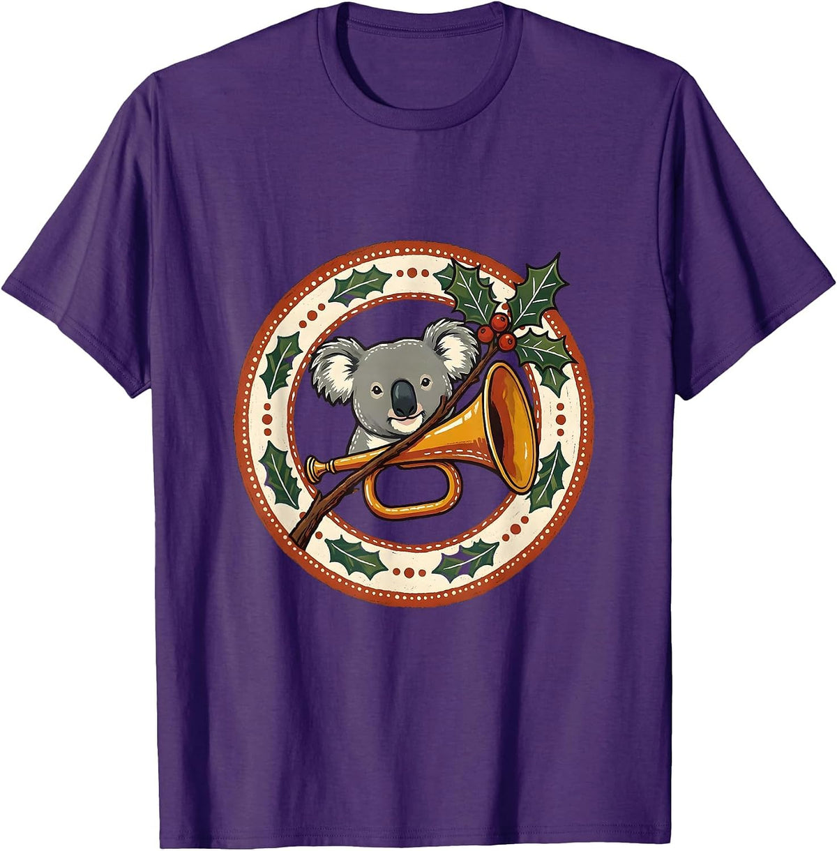 Men's Koala Christmas Folk Art Badge Cute Aussie Animal Lover T-Shirt - Purple