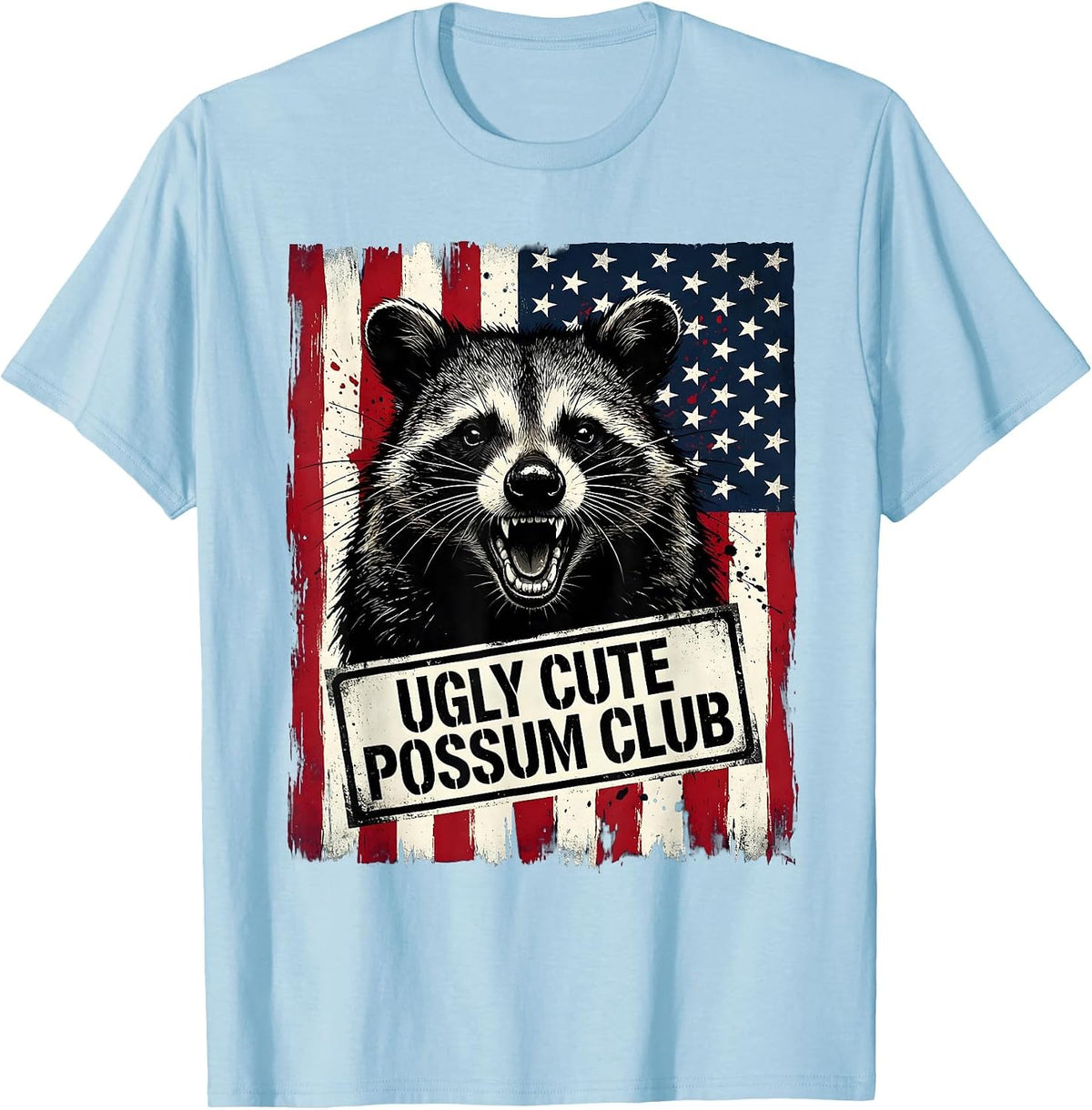 Men's Ugly Cute Possum Club Funny Opossum Design T-Shirt - Baby Blue