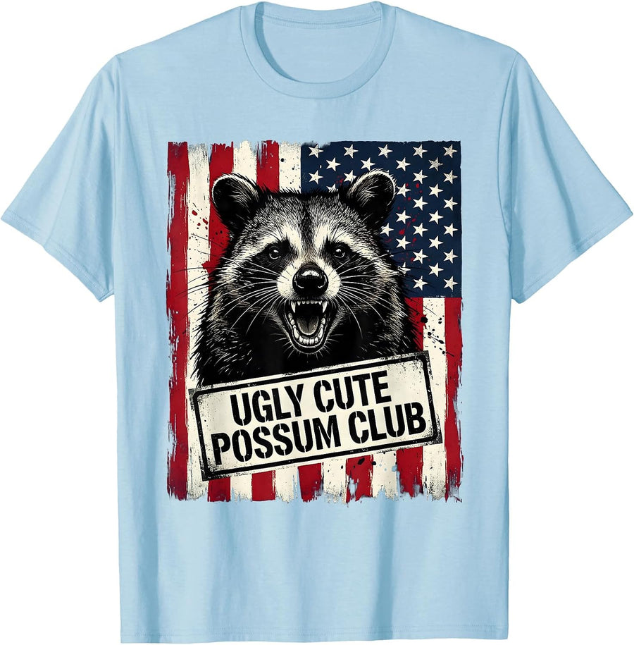 Men's Ugly Cute Possum Club Funny Opossum Design T-Shirt - Baby Blue