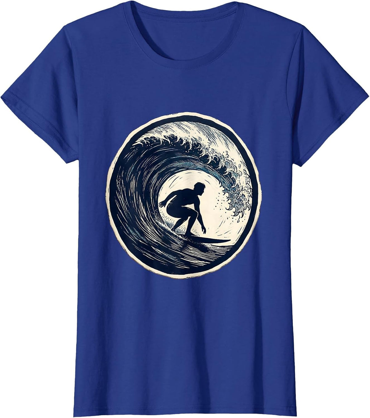 Women's Hawaiian Surfer Riding Massive Curling Wave T-Shirt - Royal Blue