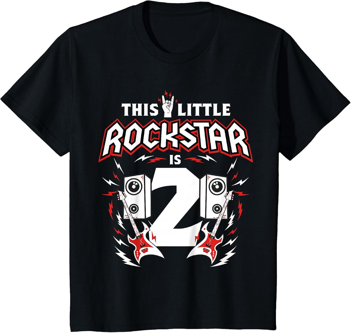 2nd Birthday Rock and Roll Star Guitar 2 Year Old B-Day T-Shirt - Black