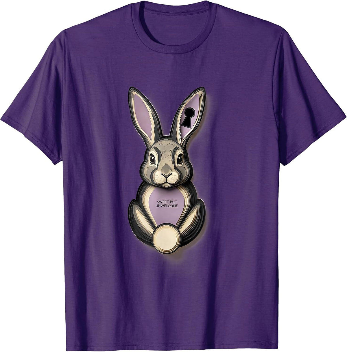 Men's Sweet But Unwelcome Paper Cutout Bunny Rabbit Lover Humor T-Shirt - Purple