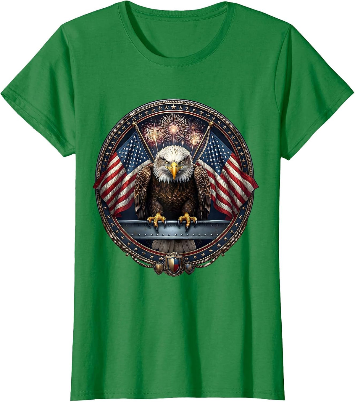 American Flag Steel Girder Labor Day Pride T-Shirt - Kelly Green