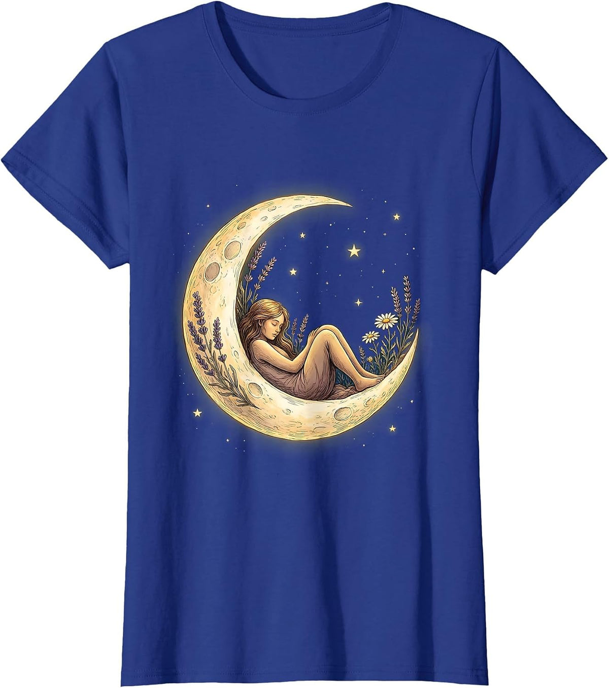 Women's Crescent Moon Sleeping Figure Suicide Prevention T-Shirt - Royal Blue