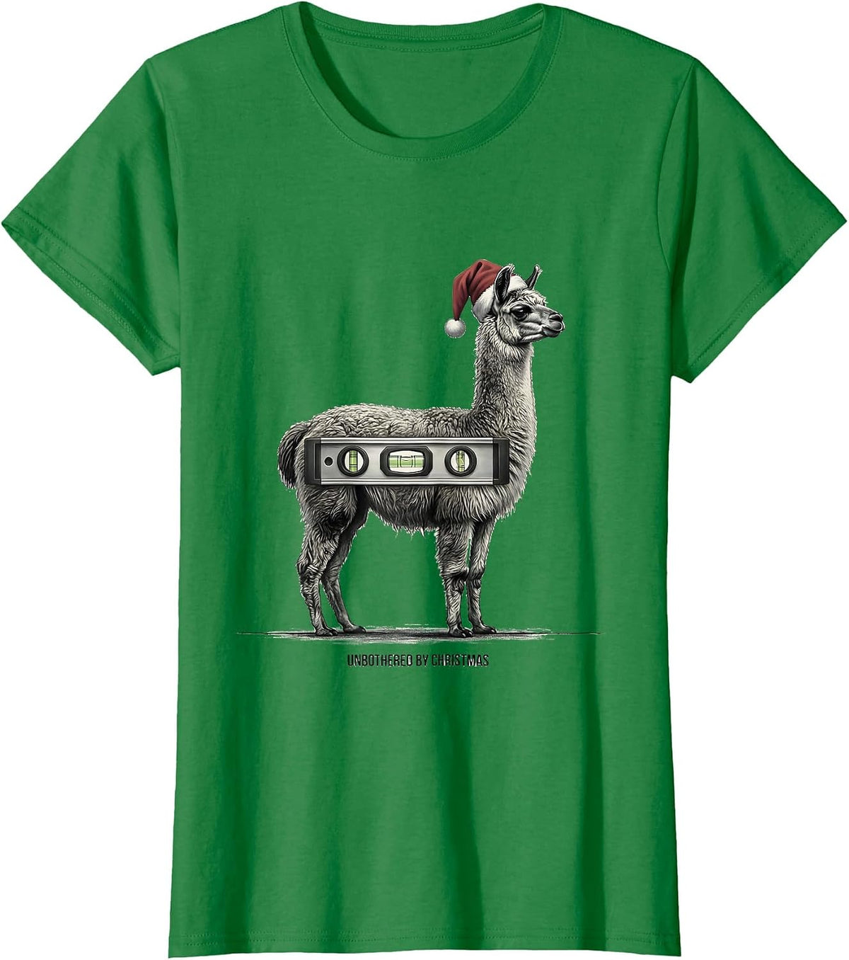 Women's Unbothered By Christmas Funny Llama Animal Lover Christmas T-Shirt - Kelly Green