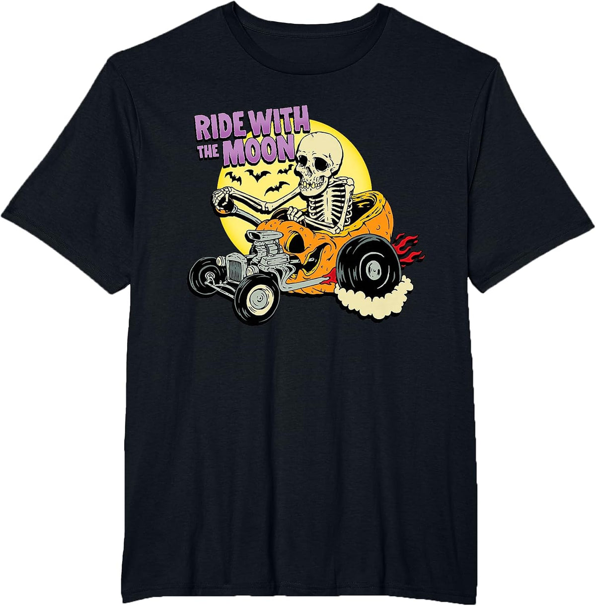 Halloween Pumpkin Hot Rod Skeleton King Rat Rod Dragster T-Shirt - Black