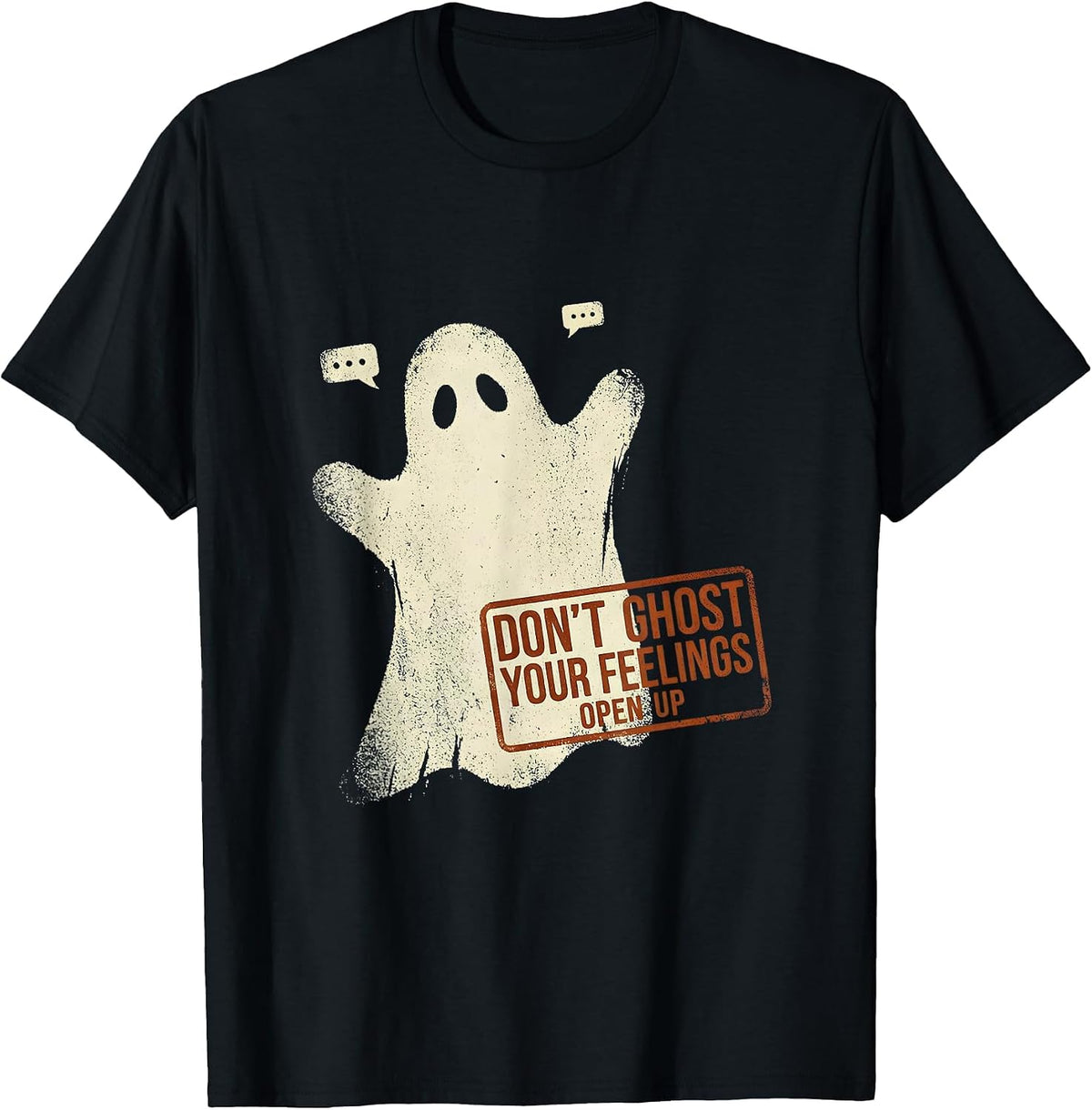Men's Don't Ghost Your Feelings—Open Up Rubber Stamp Mental Health T-Shirt - Black