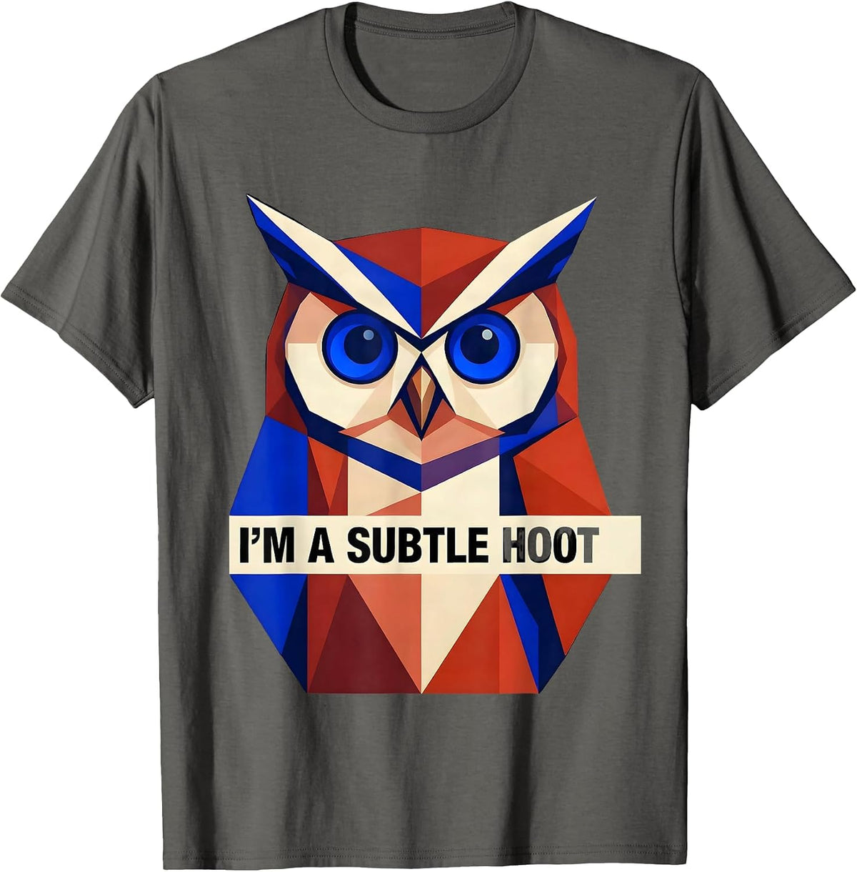 Men's I'm A Subtle Hoot Geometric Vintage Owl Bird Lover Humor T-Shirt - Asphalt Grey