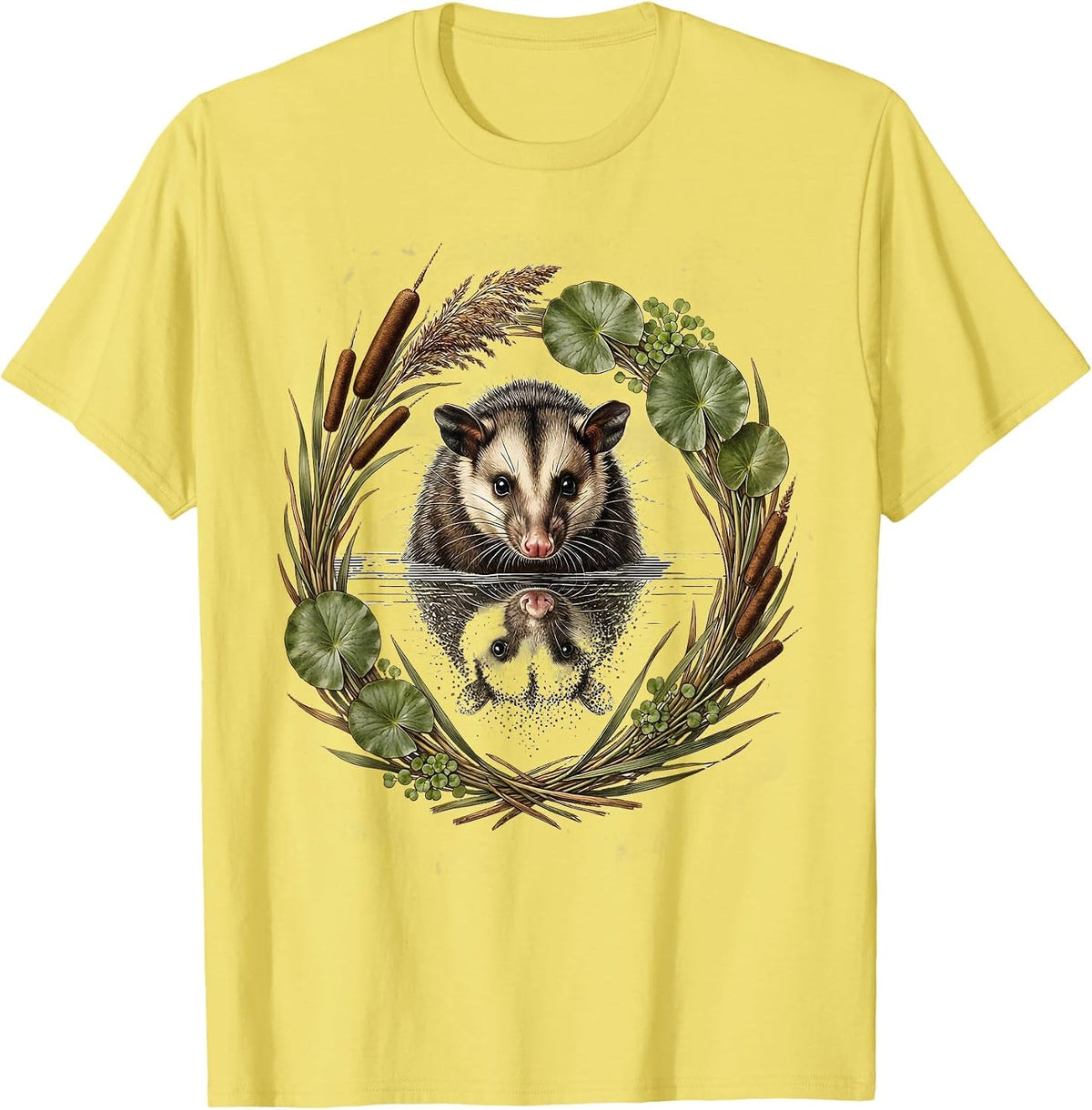 Men's Opossum Swimming Through Murky Swamp Waters T-Shirt - Lemon Yellow
