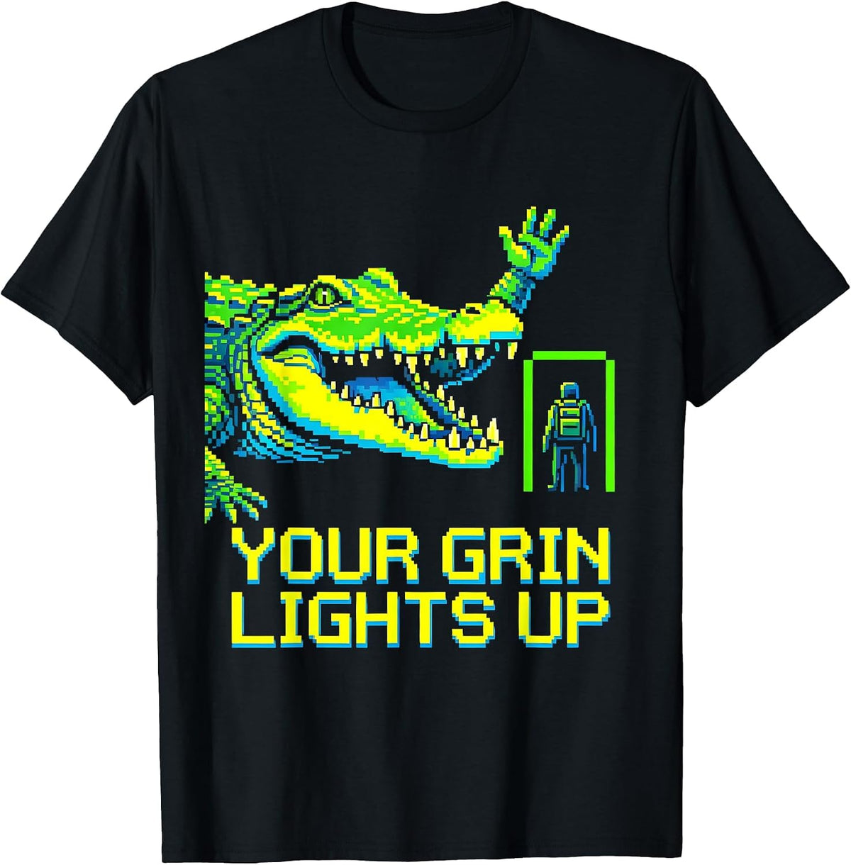 Men's Your Grin Lights Up Pixel Art Teacher Back To School T-Shirt - Black