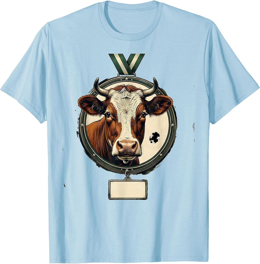 Men's Cow Medallion Vintage Funny Cow Lover Novelty T-Shirt - Baby Blue