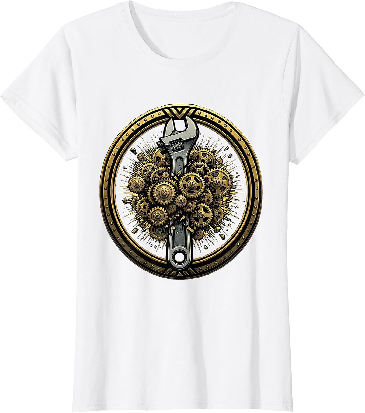 Exploding Socket Wrench Gears Mechanic Graphic T-Shirt - White