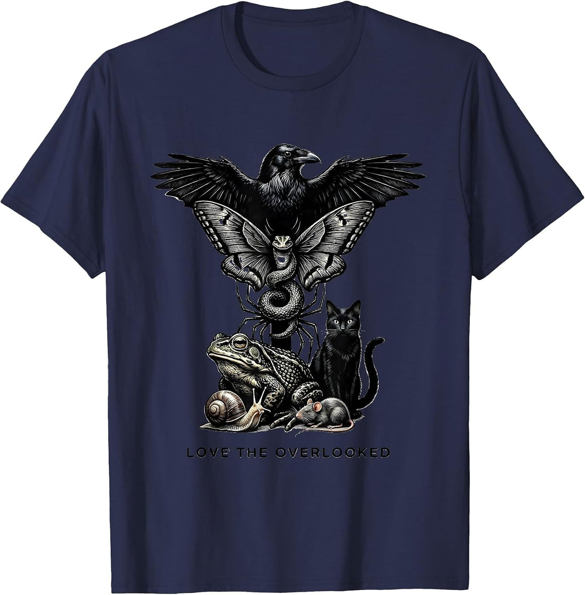 Men's Love The Overlooked Scratchboard Misunderstood Creatures T-Shirt - Navy Blue