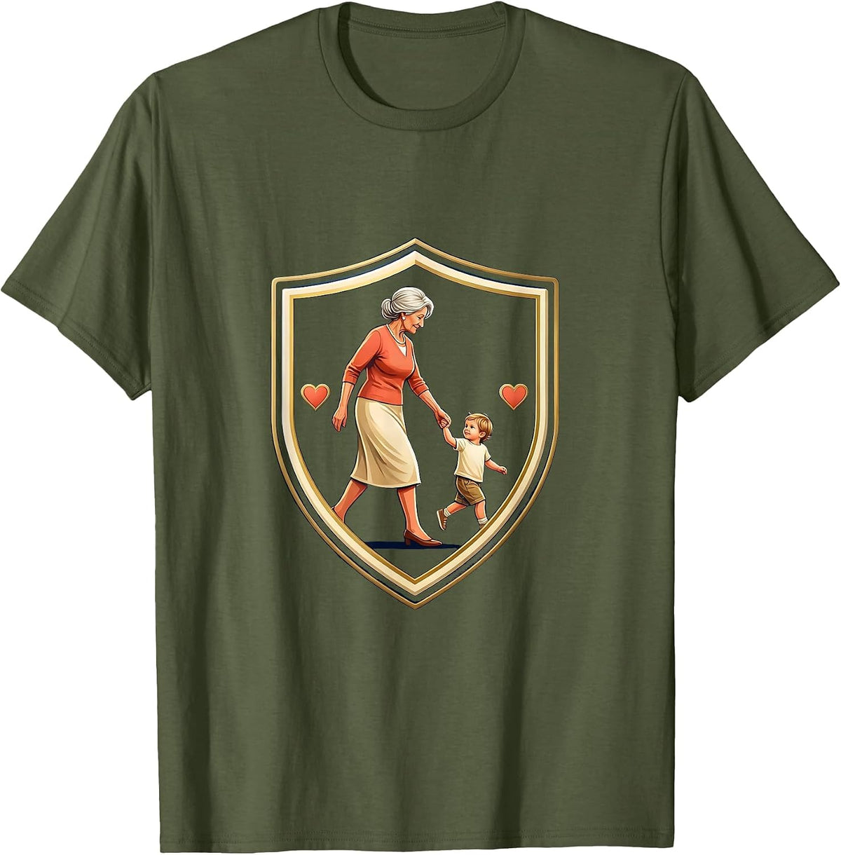 Men's Gigi Grandma Shield Emblem Grandma Pride Badge T-Shirt - Olive Green