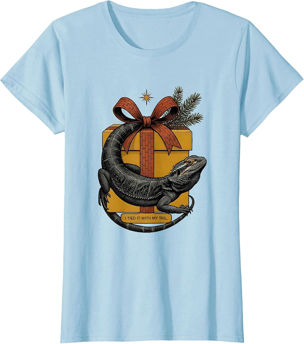 Women's I Tied It With My Tail Midcentury Modern Christmas Dragon T-Shirt - Baby Blue