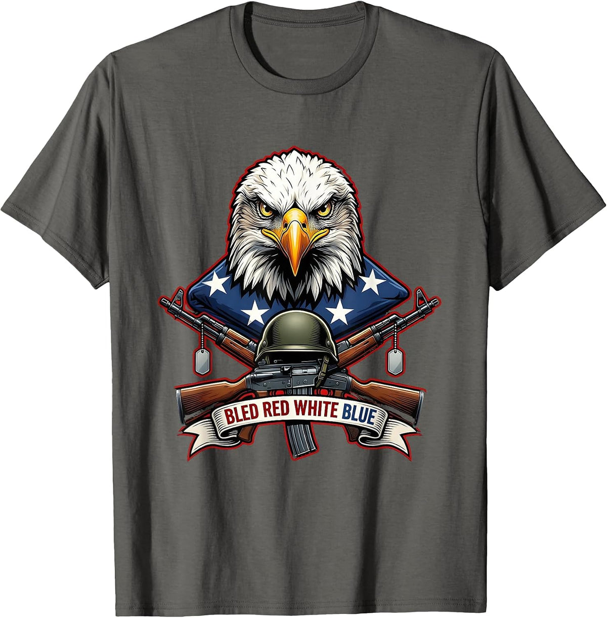 Bled Red White Blue Mens Memorial Day Design T-Shirt - Asphalt Grey