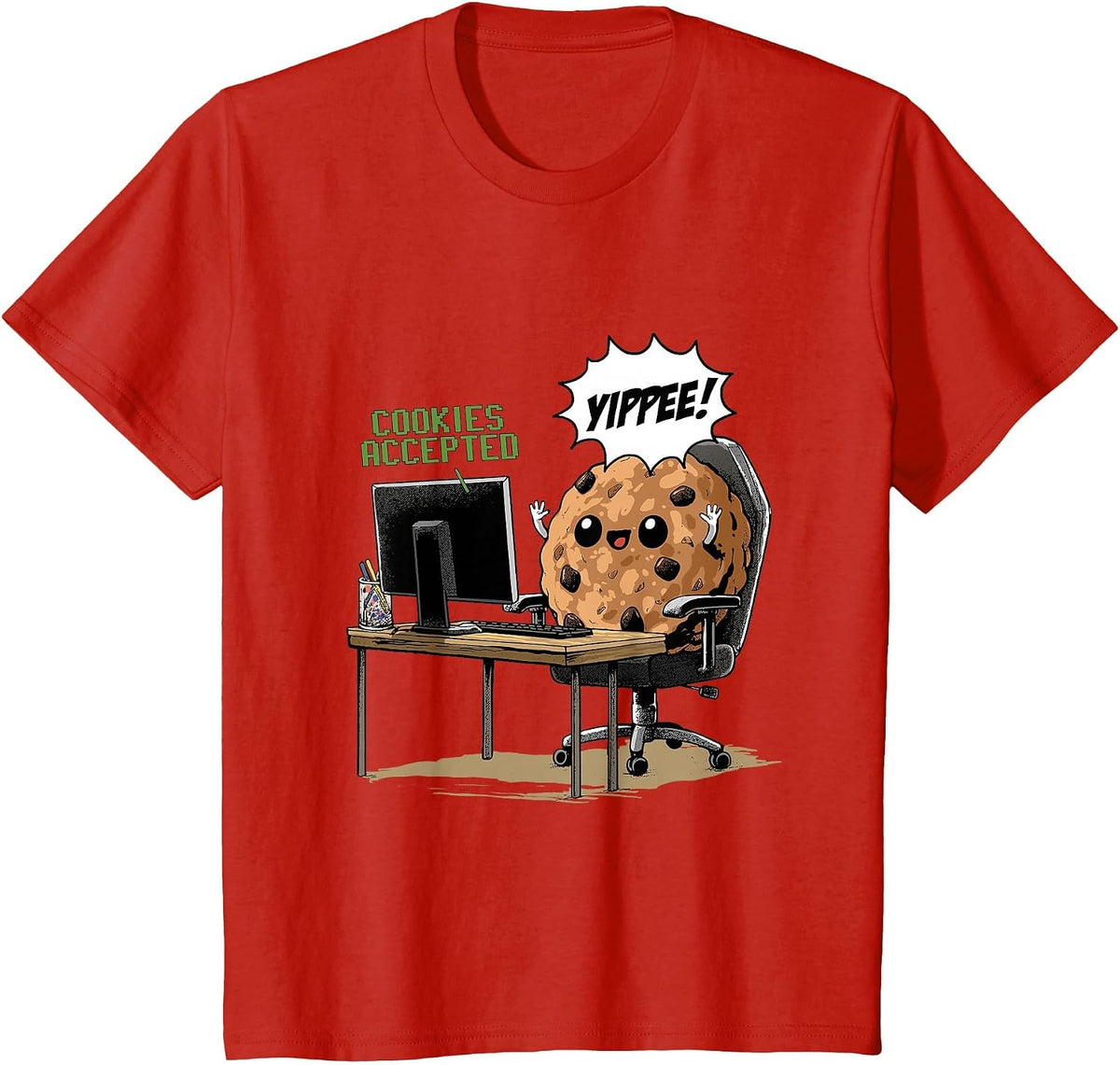 Cookies Accepted Nerd Shirt Funny Computer Internet Coder T-Shirt, Youth, Red, Medium - As Pictured