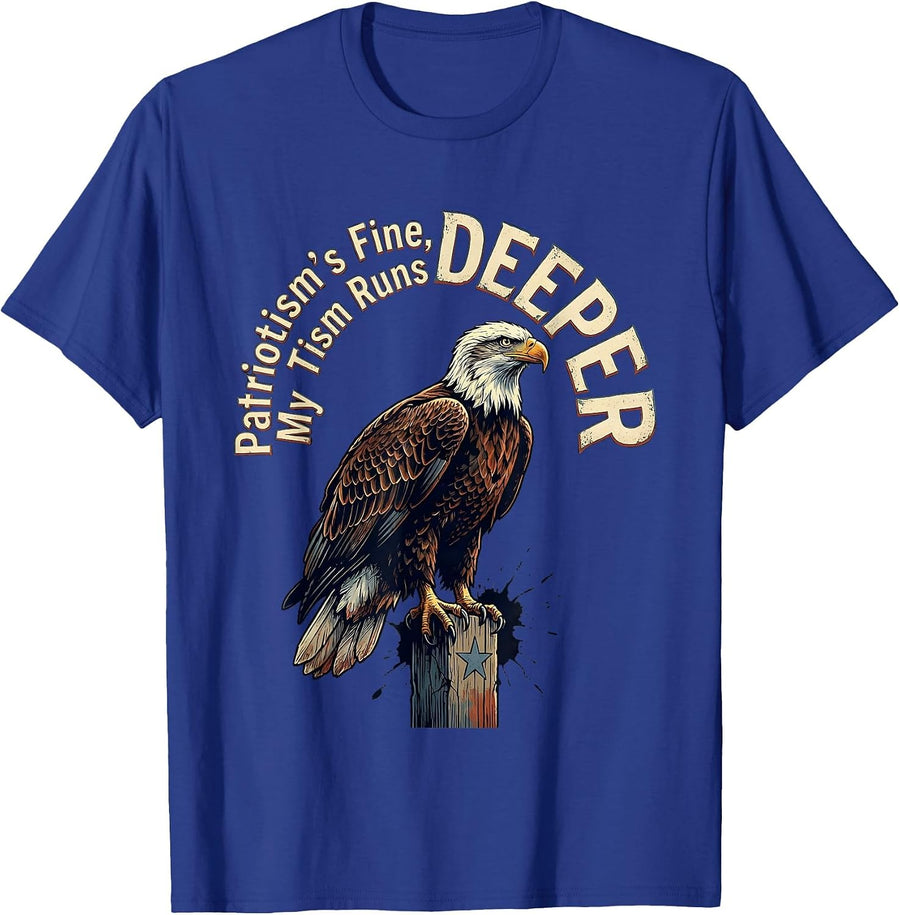 Patriotism's Fine My Tism Runs Deeper Distressed Eagle T-Shirt - Royal Blue