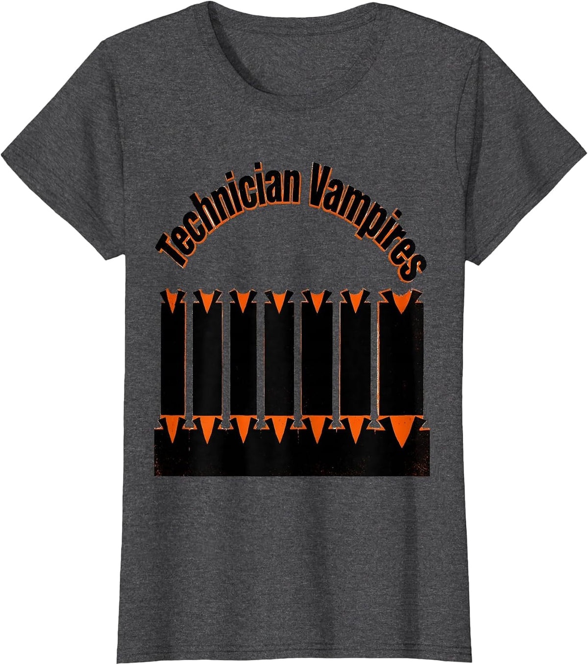Women's Technician Vampires Brutalist Graphic Pharmacy Tech T-Shirt - Dark Heather Grey
