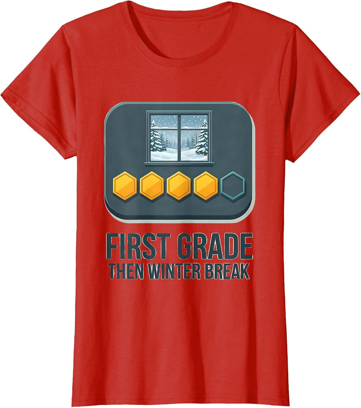 Women's First Grade Then Winter Break Funny Teacher Winter Break T-Shirt - Red