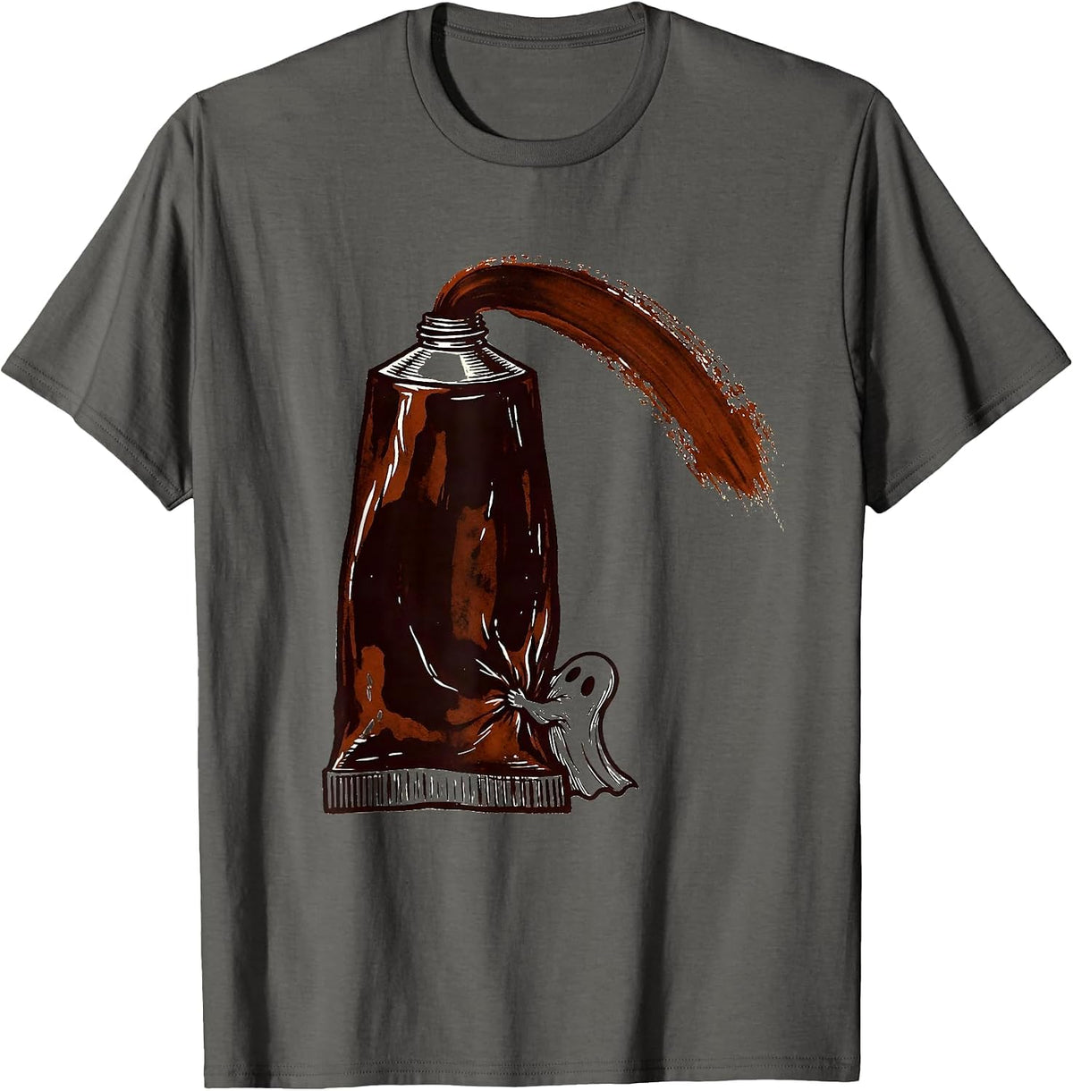 Oversized Paint Tube Ghost Art Teacher Halloween T-Shirt - Asphalt Grey