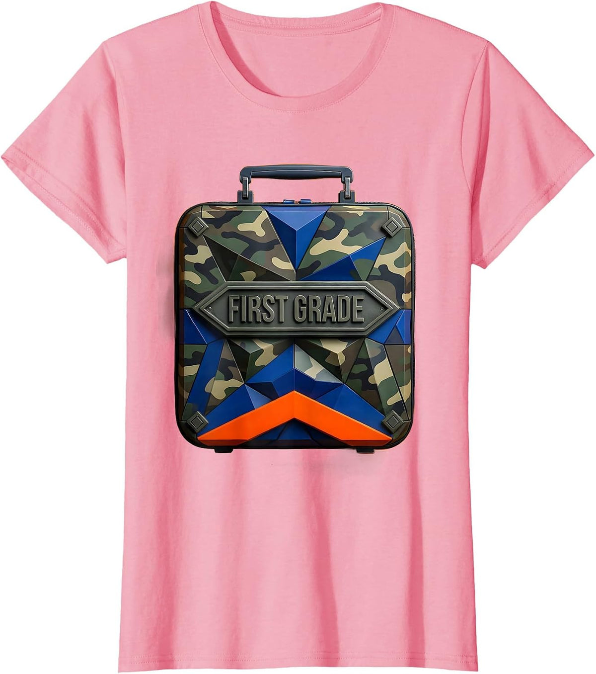 Women's First Grade Geometric Camo Back To School Boy Teacher T-Shirt - Pink