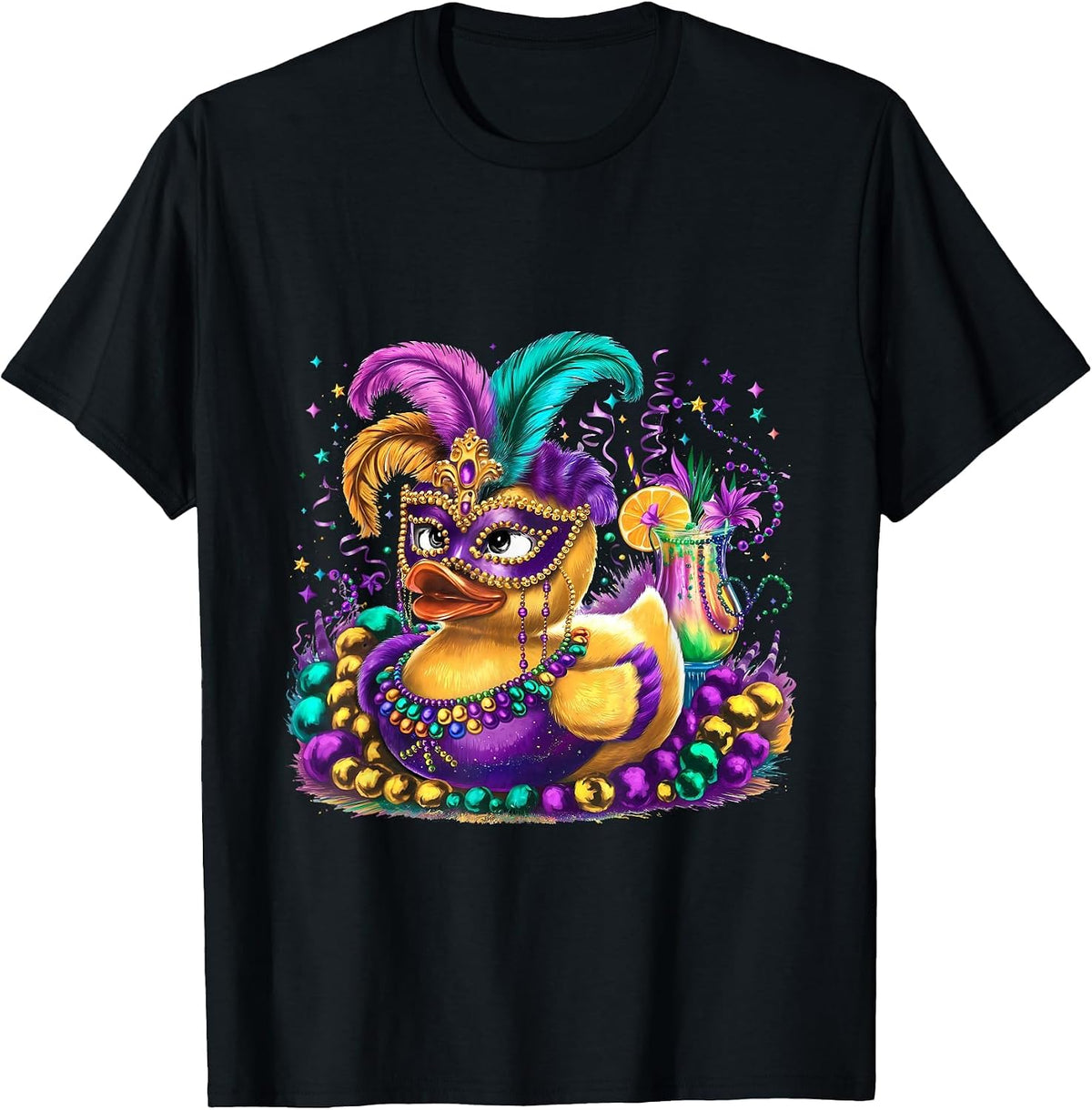 Mardi Gras Rubber Duck Costume Carnival Funny Mardi Gras T-Shirt - Black