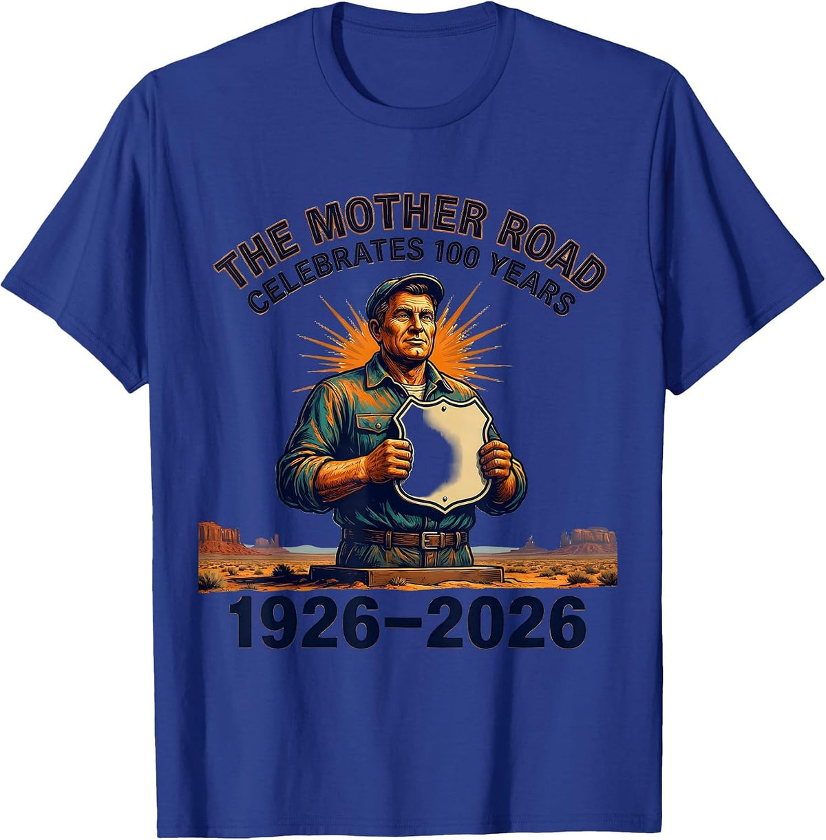The Mother Road Celebrates 100 Years 1926-2026 Vintage T-Shirt - Royal Blue
