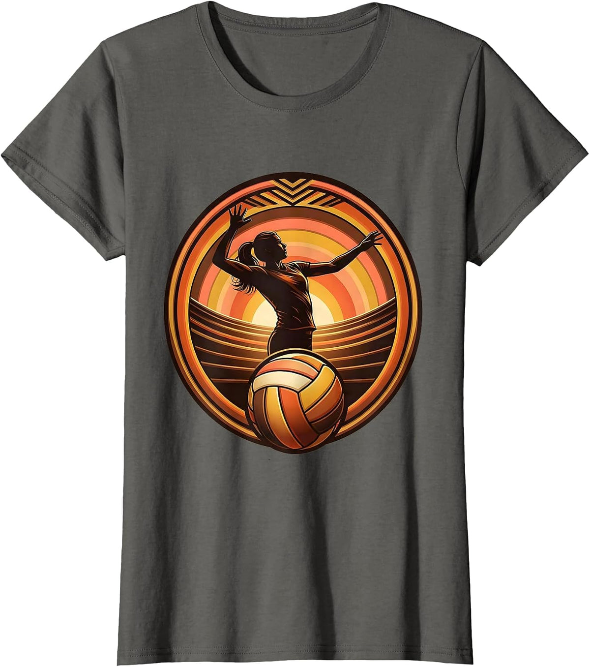 Women's Volleyball Player Silhouette Stadium Lights Graphic T-Shirt - Asphalt Grey