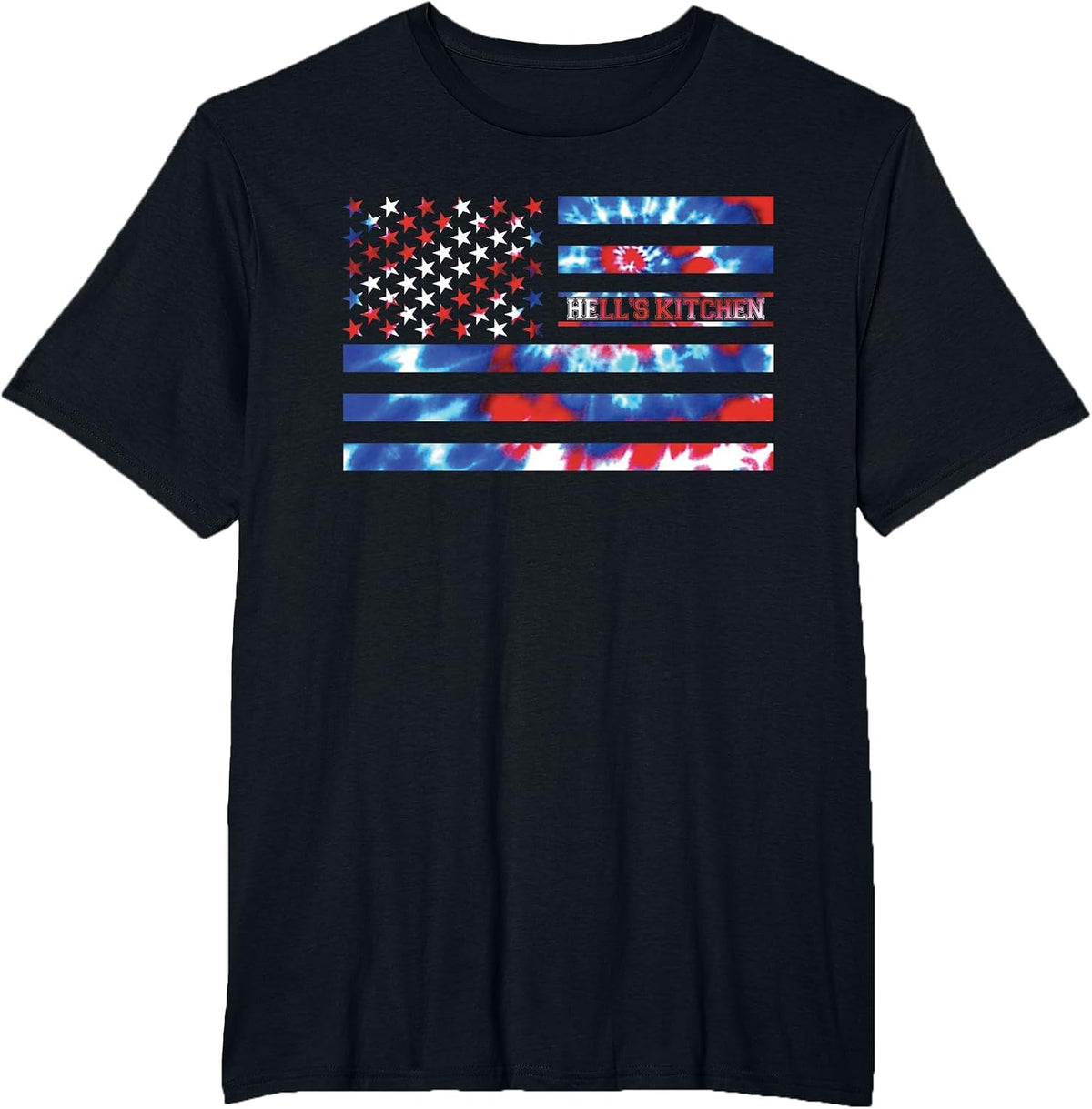 Hell's Kitchen Tie Dye Red White Blue Patriotic American T-Shirt - Black