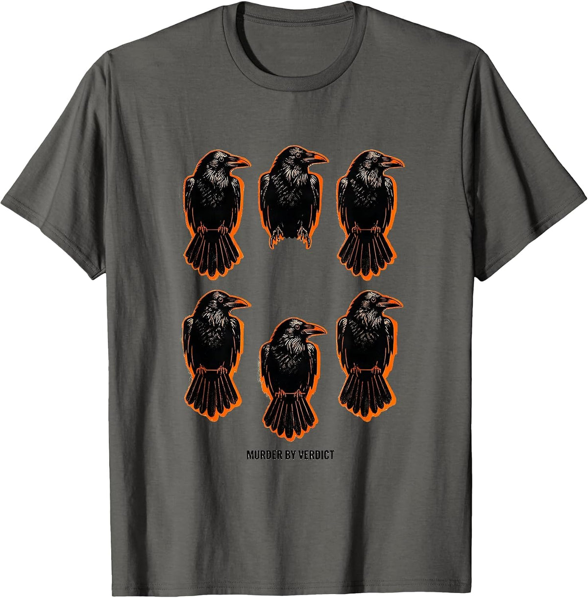 Murder By Verdict Risograph Crow Lover Bird Humor T-Shirt - Asphalt Grey