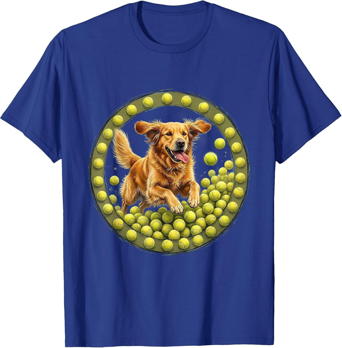 Dog Bursting Through Tennis Balls Graphic T-Shirt - Royal Blue